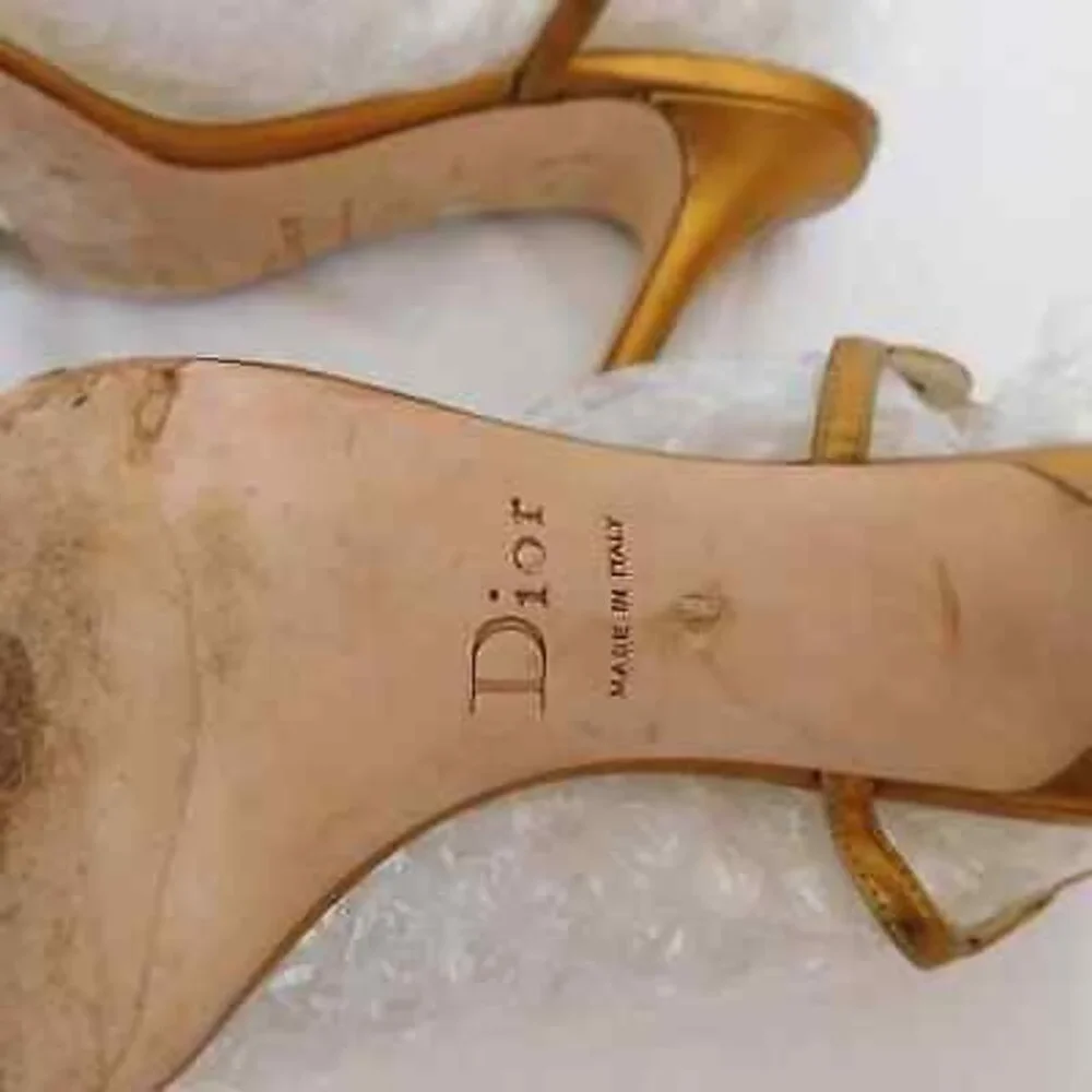 CHRISTIAN DIOR METALLIC STRAPPY BRONZE LOGO HEEL SANDALS SIZE 39 - Picture 9 of 12